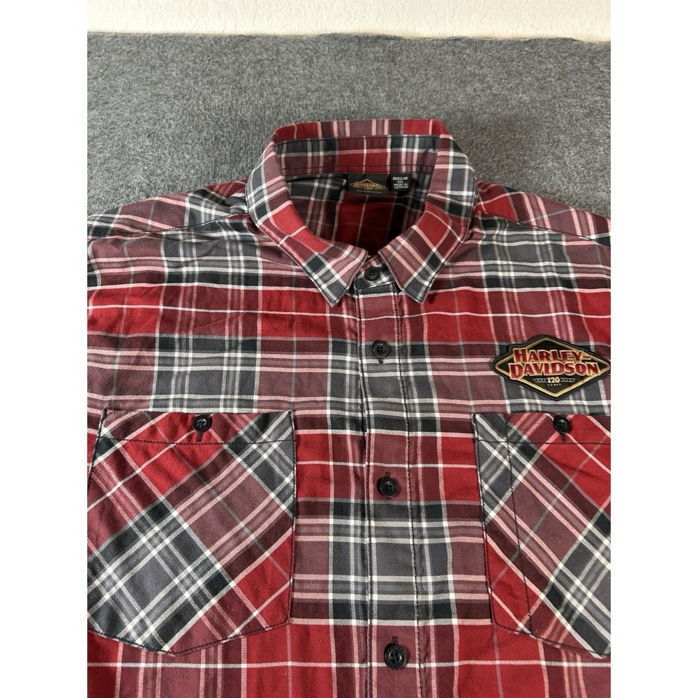 Harley Davidson Shirt Size 2XL 120th Anniversary Red Plaid Button Up - Picture 7 of 10